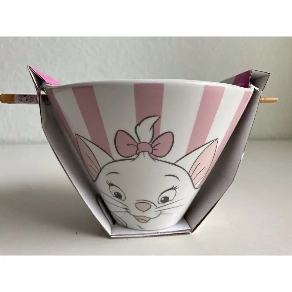 Disney The Aristocats Marie‎ Pink And White Ribbon Ramen Bowl With Chopsticks